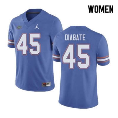 Women's Florida Gators #45 Mohamoud Diabate NCAA Jordan Brand Blue Authentic Stitched College Football Jersey MNE5562JW